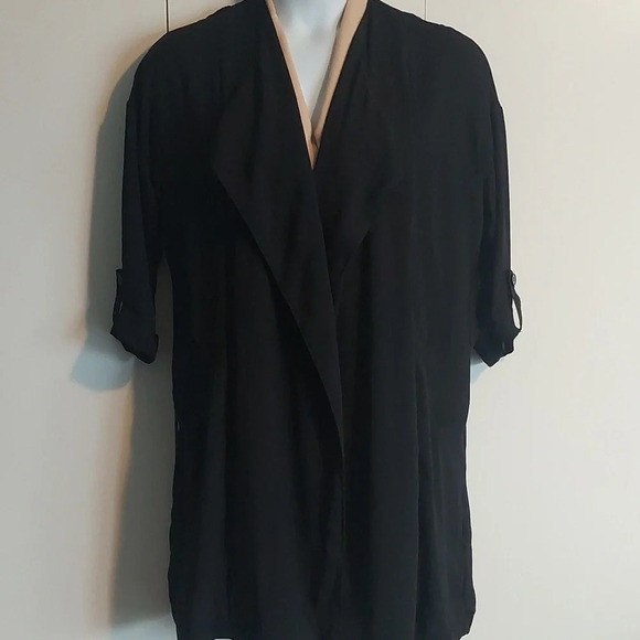 New Drapey Cardigan Blazer Cinched waist Pockets Black M Workwear Office - Picture 4 of 9